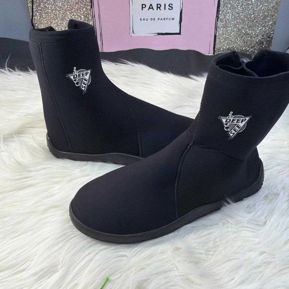 Deep Sea Size 11 Stretch Boots. Zip Up Black‎ Scuba Snorkeling.black New